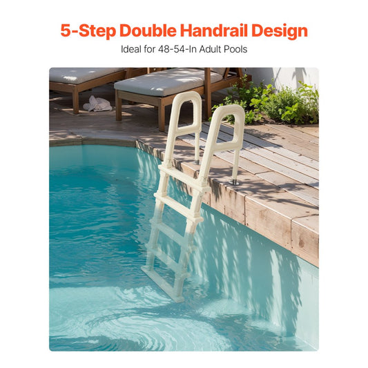 VEVOR 5-Step Inclined Robust Pool Ladder of 2 Handrails for 1219.2-1371.6mm Pool