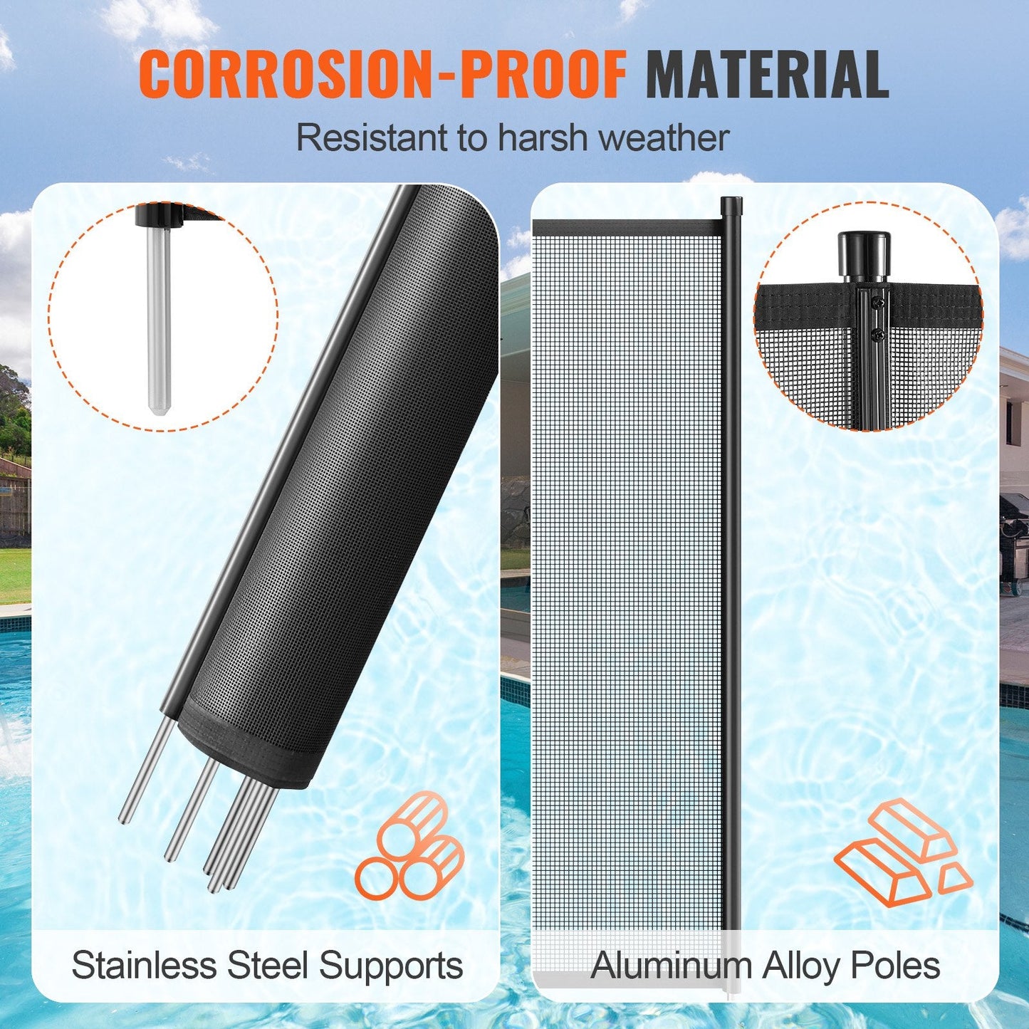 Removable 1.21x32.91m Pool Fence for Inground Pools - Black Teslin PVC Mesh