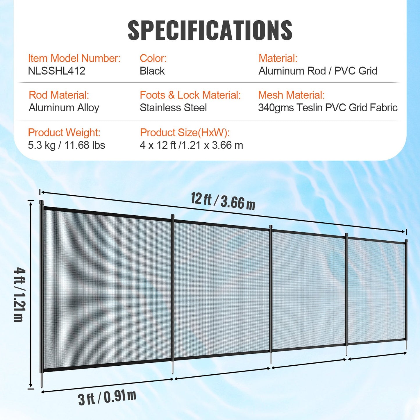 VEVOR Pool Fence, 4 x 12 FT Pool Fences for Inground Pools, Removable Child Safety