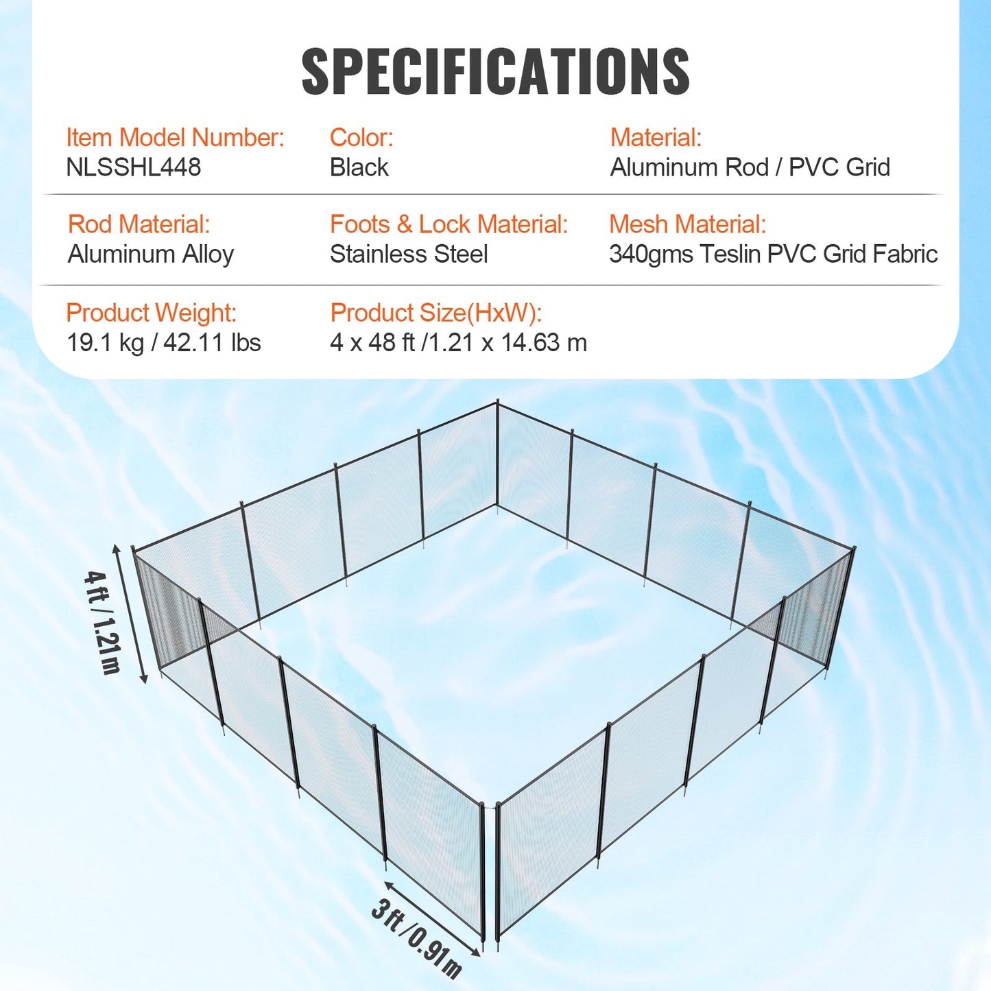 VEVOR Pool Fence, 4 x 48 FT Pool Fences for Inground Pools, Removable Child Safety