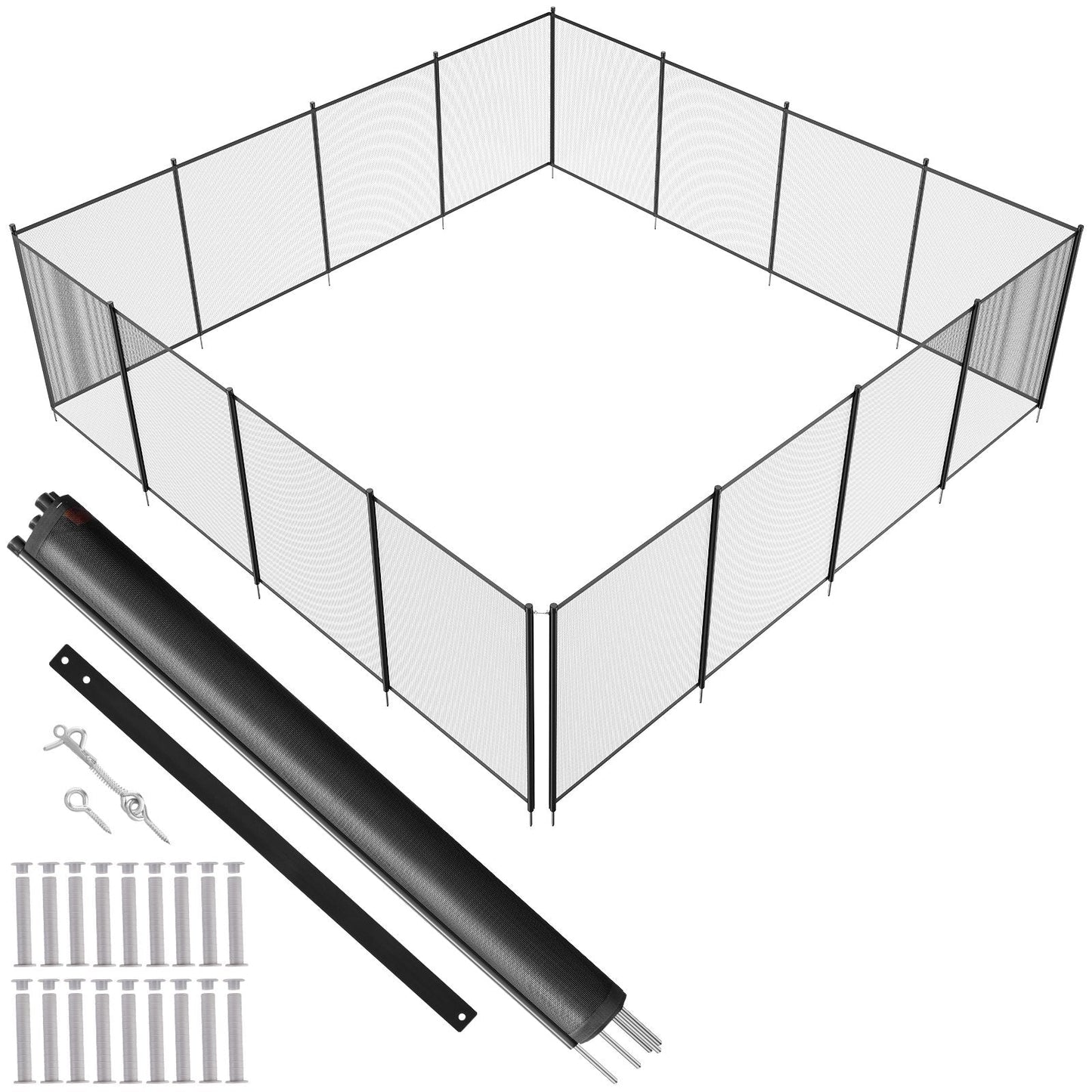 Removable 1.21 x 14.63m Child Safety Pool Fence for Inground Pools, Black Mesh