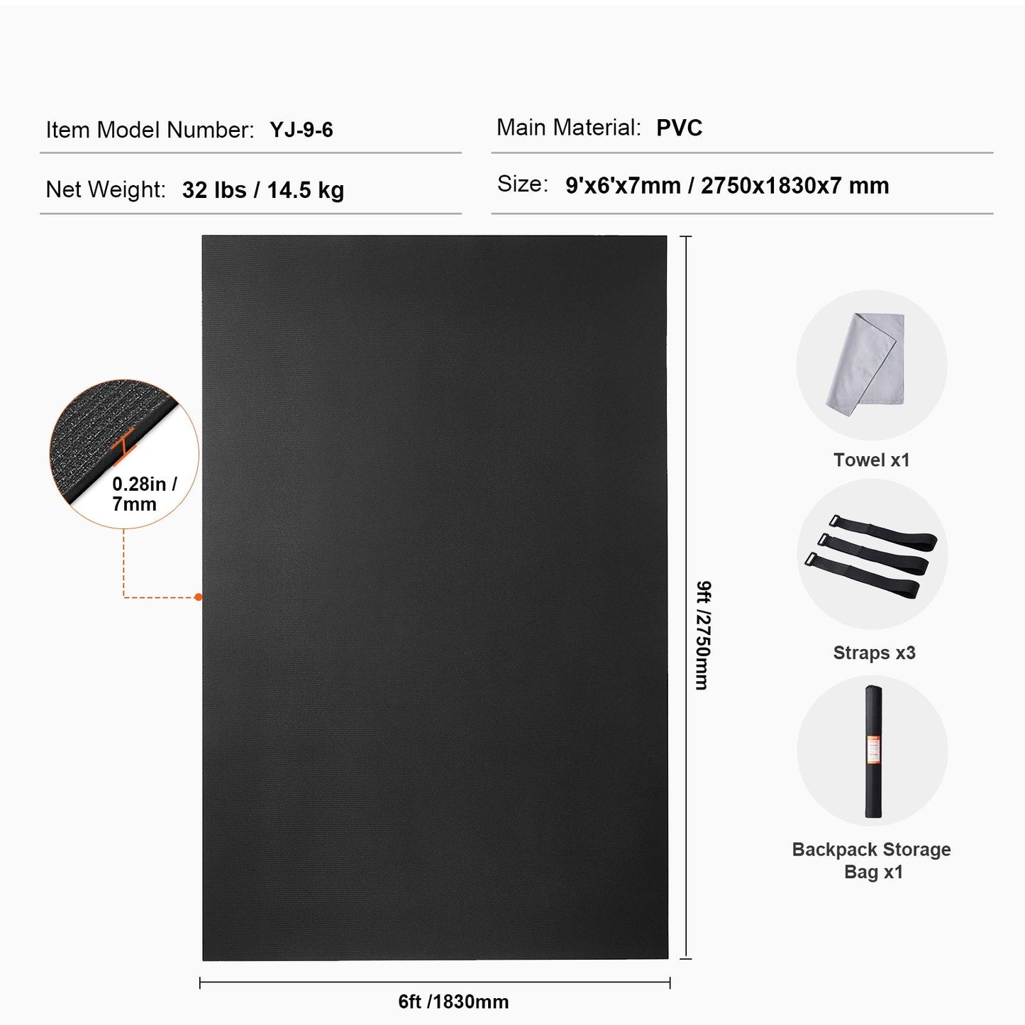 Premium Non-Slip Yoga & Exercise Mat, 2.75x1.83m, with Bag & Strap, 14.5kg