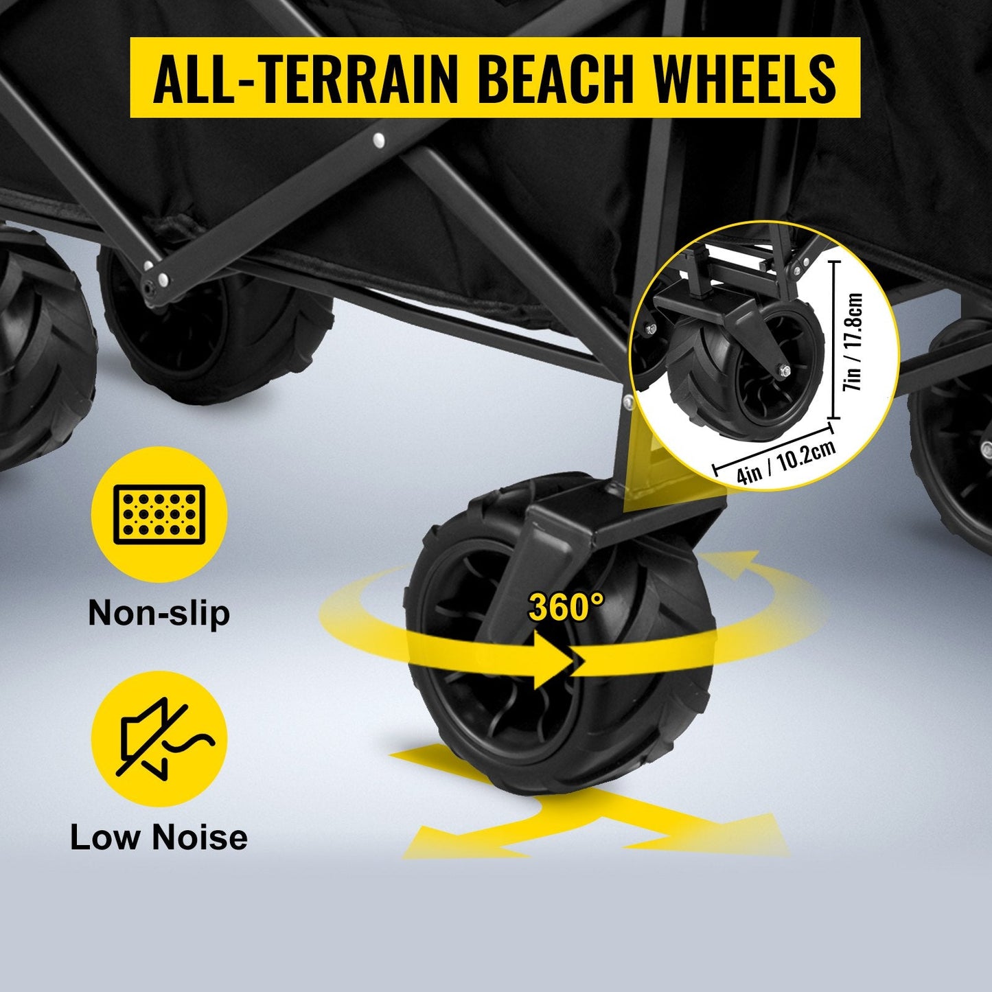Collapsible Garden Wagon with Shade, All-Terrain Wheels, 100 kg Capacity, Black
