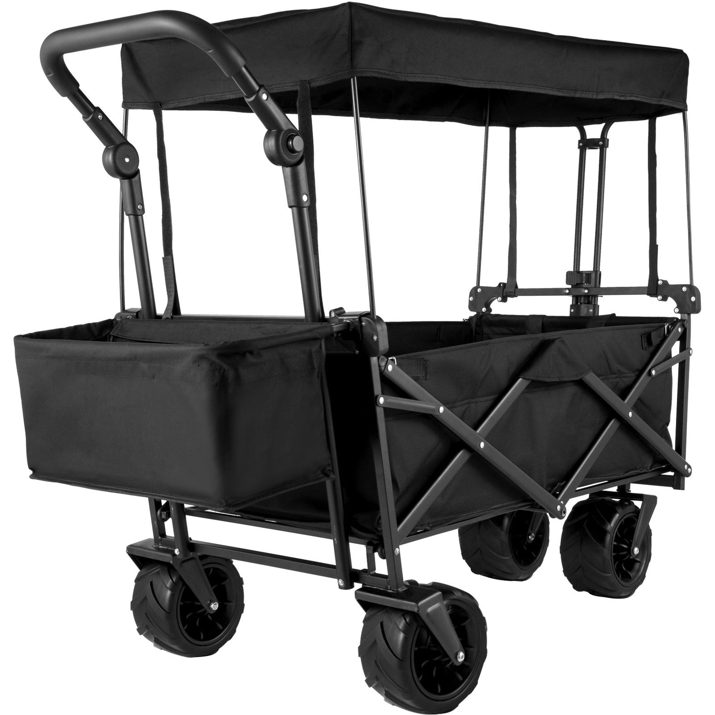 VEVOR Folding Wagon Cart, Collapsible Folding Garden Cart w/ Shade Beach Utility