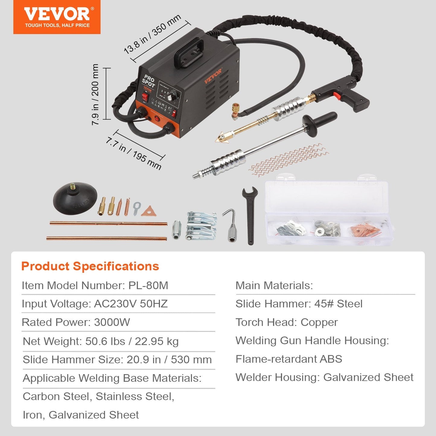 3KW Auto Body Dent Repair Spot Welder, 6 Modes, with 16 Welding Accessories