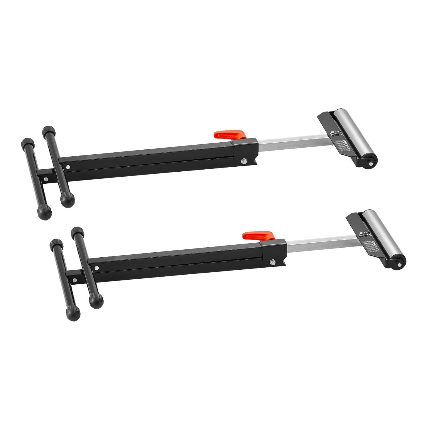 2-Pack Roller Stands, 61 kg Load Capacity, 680-1079.5 mm Adjustable Height, Folding Heavy Duty with Polished Steel Roller Head & Edge Guides, for Table Saw Outfeed Woodworking Extension Support