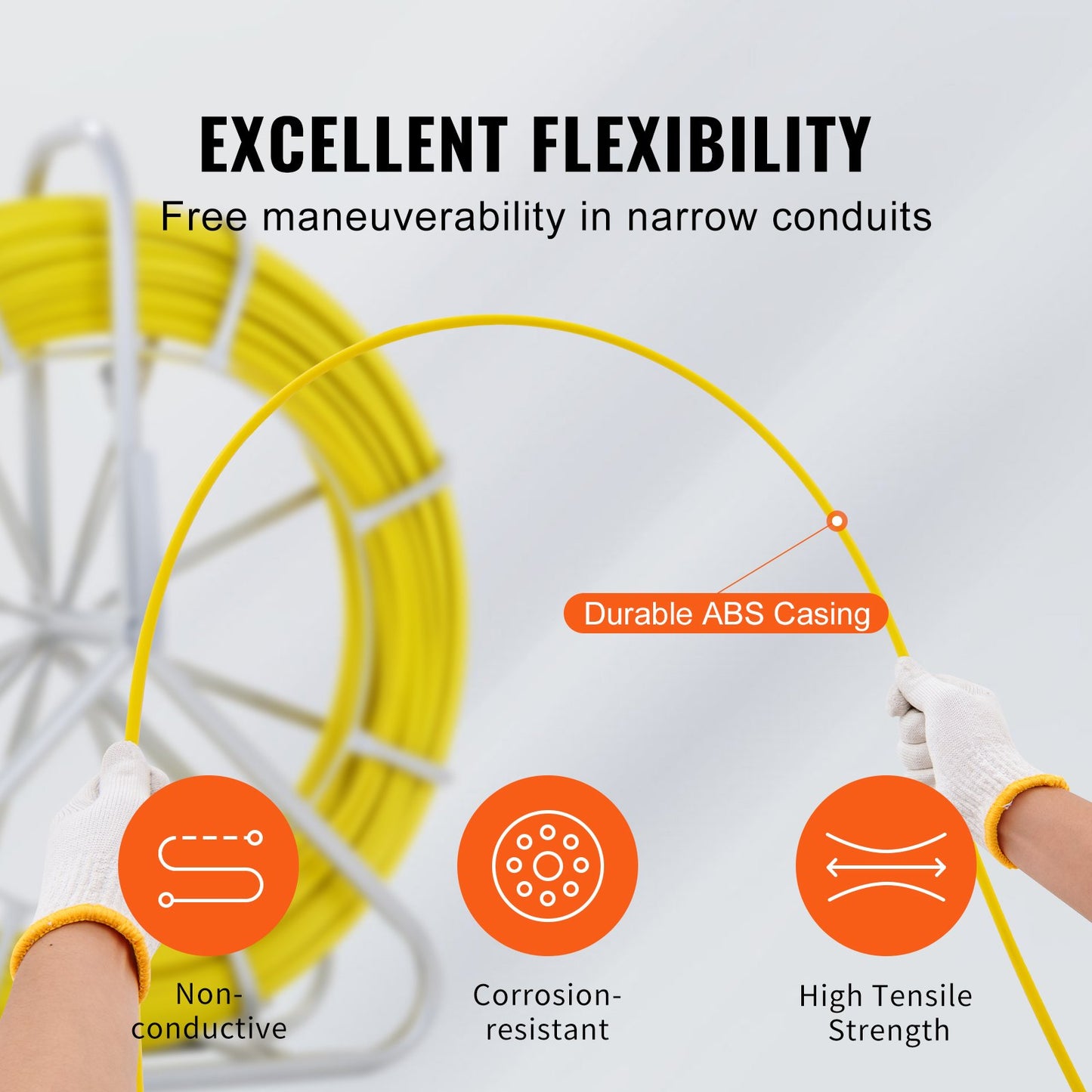 VEVOR Fish Tape Fiberglass, 200 m, 6.35 mm, Duct Rodder Fishtape Wire Puller, Cable