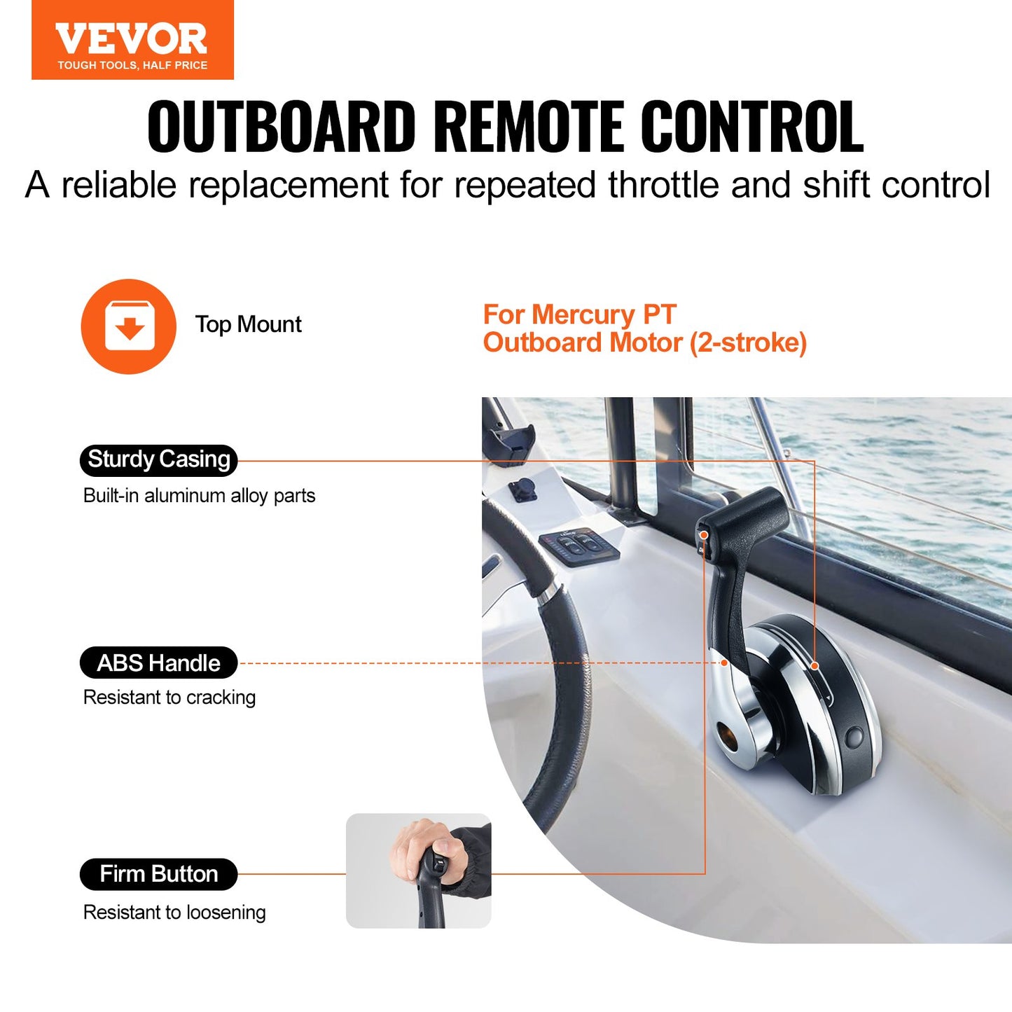 VEVOR Boat Throttle Control, 8M0059686 Top-Mounted Outboard Remote Control Box for