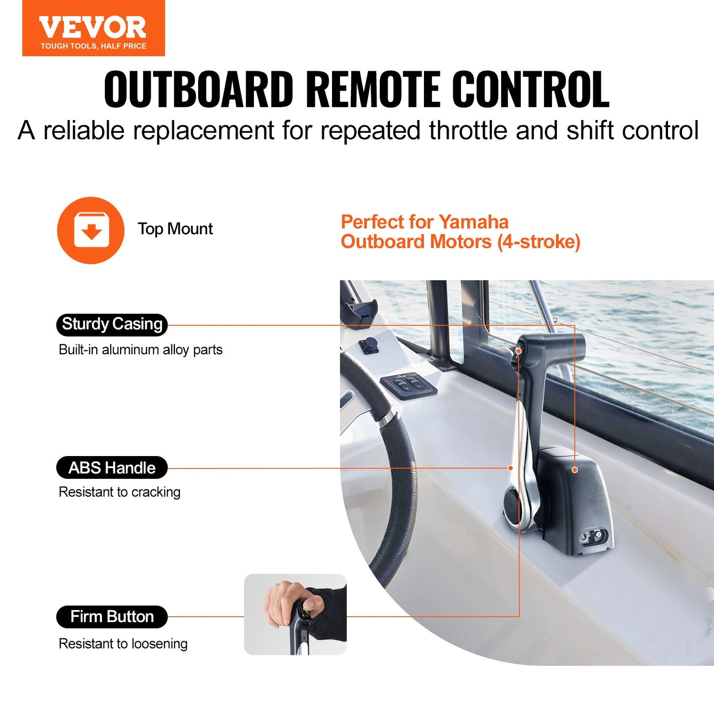 VEVOR Boat Throttle Control, 704-48205-P1 Top-Mounted Outboard Remote Control Box