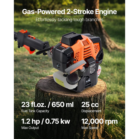 Gas Pole Saw 25CC 2-Stroke Cordless Tree Trimmer 30.5 cm Cutting Bar