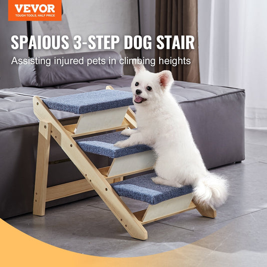 Foldable dog steps help small, elderly, and mobility-limited pets reach beds, sofas, and cars
