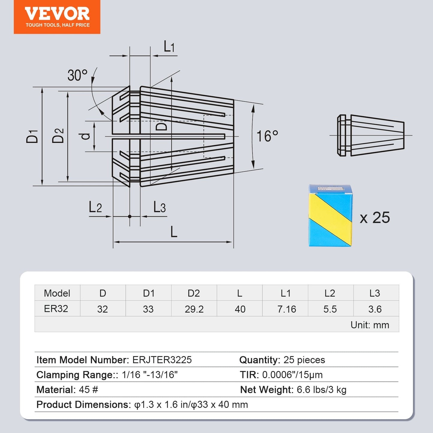 25-Piece ER32 Collet Set: 1.5mm-20.6mm Range for CNC & Milling Machines