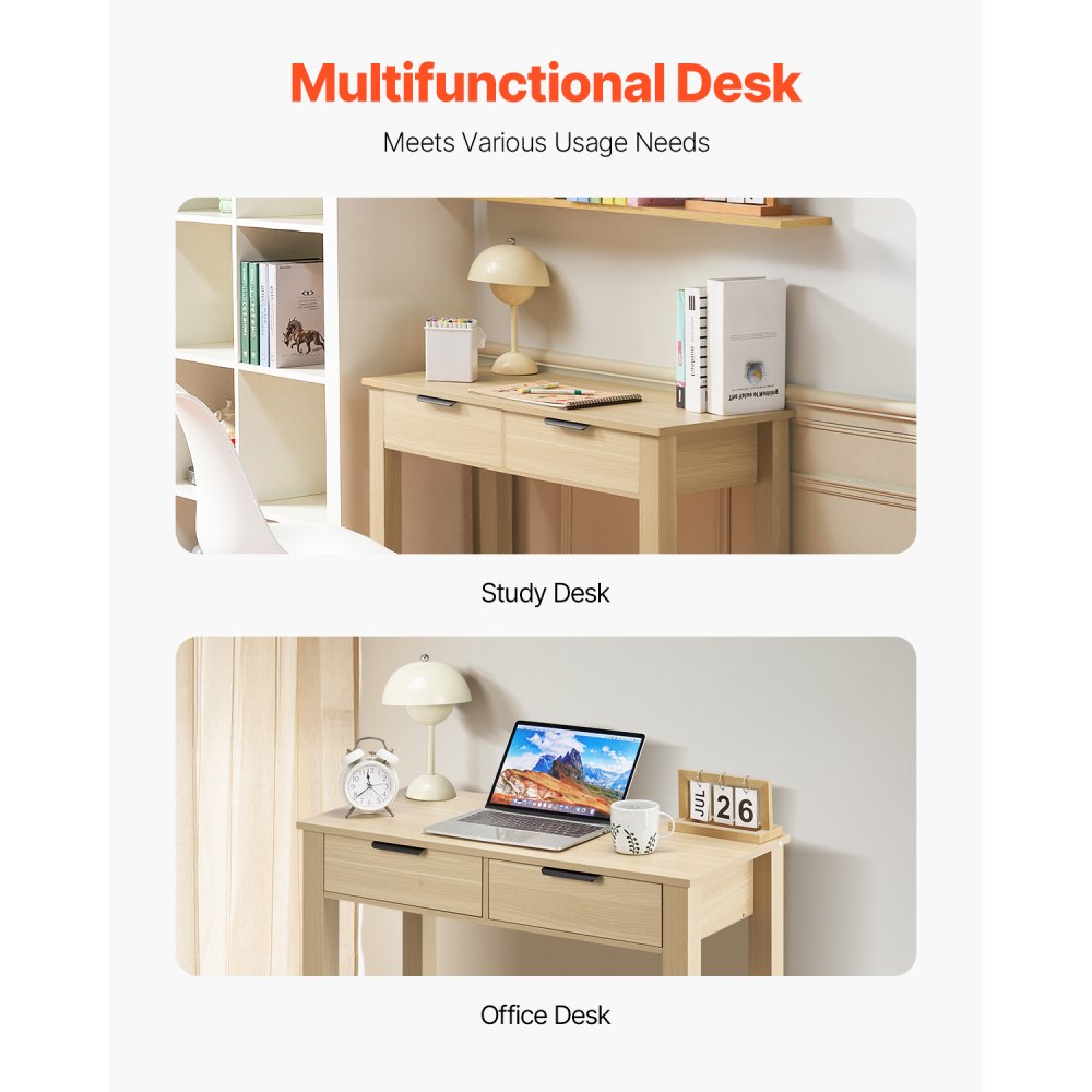VEVOR Small Desk with Drawer Kids Desk for Bedroom Simple Study Table Light Wood