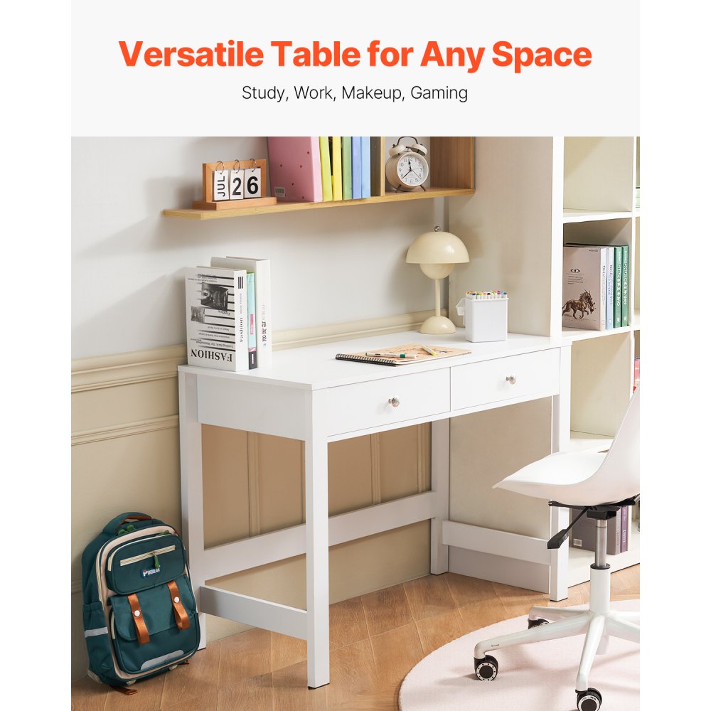 VEVOR Small Desk with Drawers Kids Desk for Bedroom Simple Study Table White