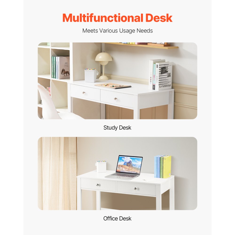 VEVOR Small Desk with Drawers Kids Desk for Bedroom Simple Study Table White