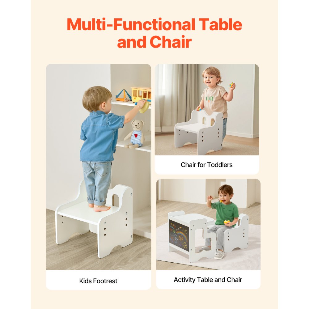 VEVOR Weaning Table and Chair Set Montessori Toddler Desk with Blackboard White