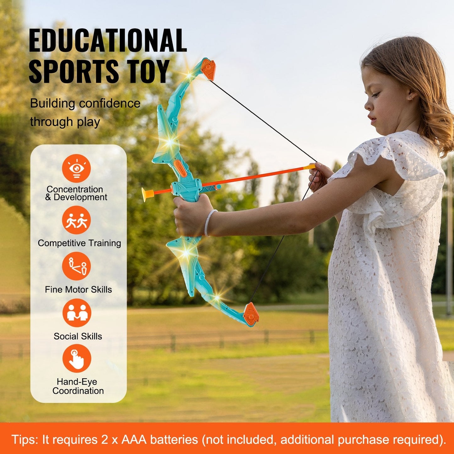 Kids LED Archery Kit with 10 Arrows and Target - 0.5 kg, 61-66 cm Bow