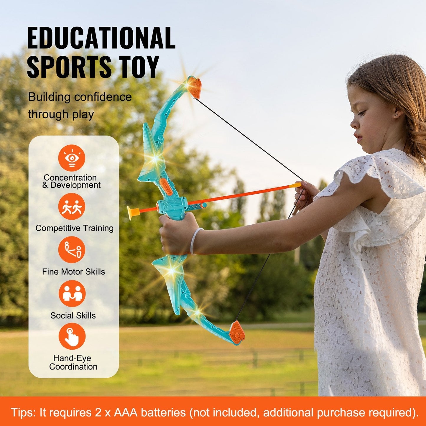 Kids' LED Archery Set with Target & 10 Suction Arrows, Ages 6+ (0.89 kg)