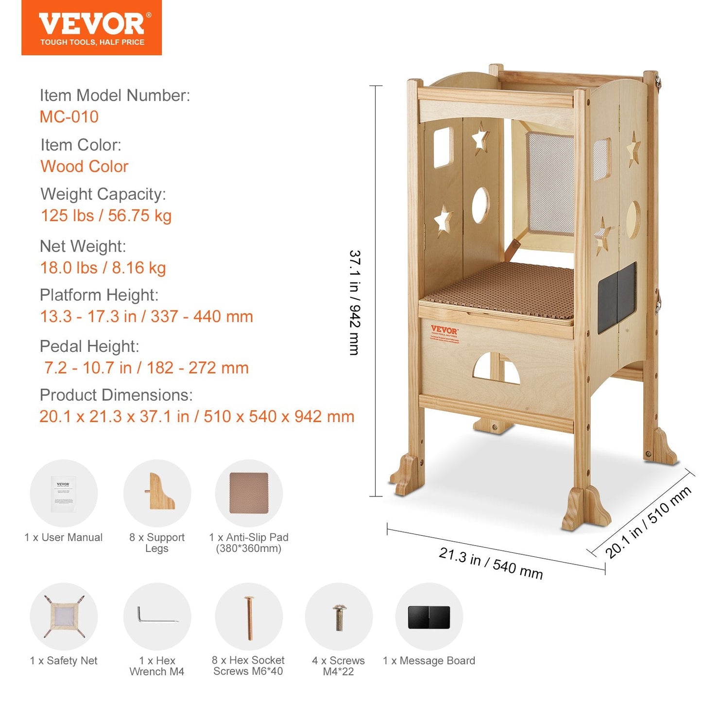 Foldable Wooden Toddler Step Stool with Adjustable Height and Safety Features