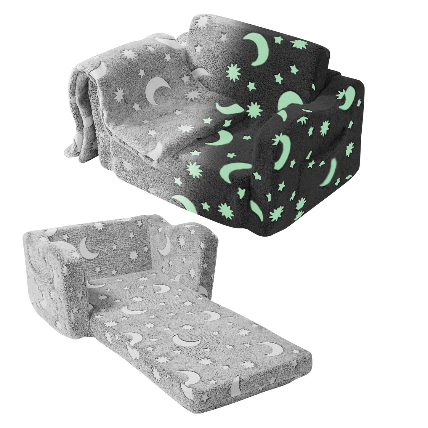 VEVOR Fold-out Kids Sofa, Glow-in-the-Dark Kids Couch Chair, 2-in-1 Children Convertible