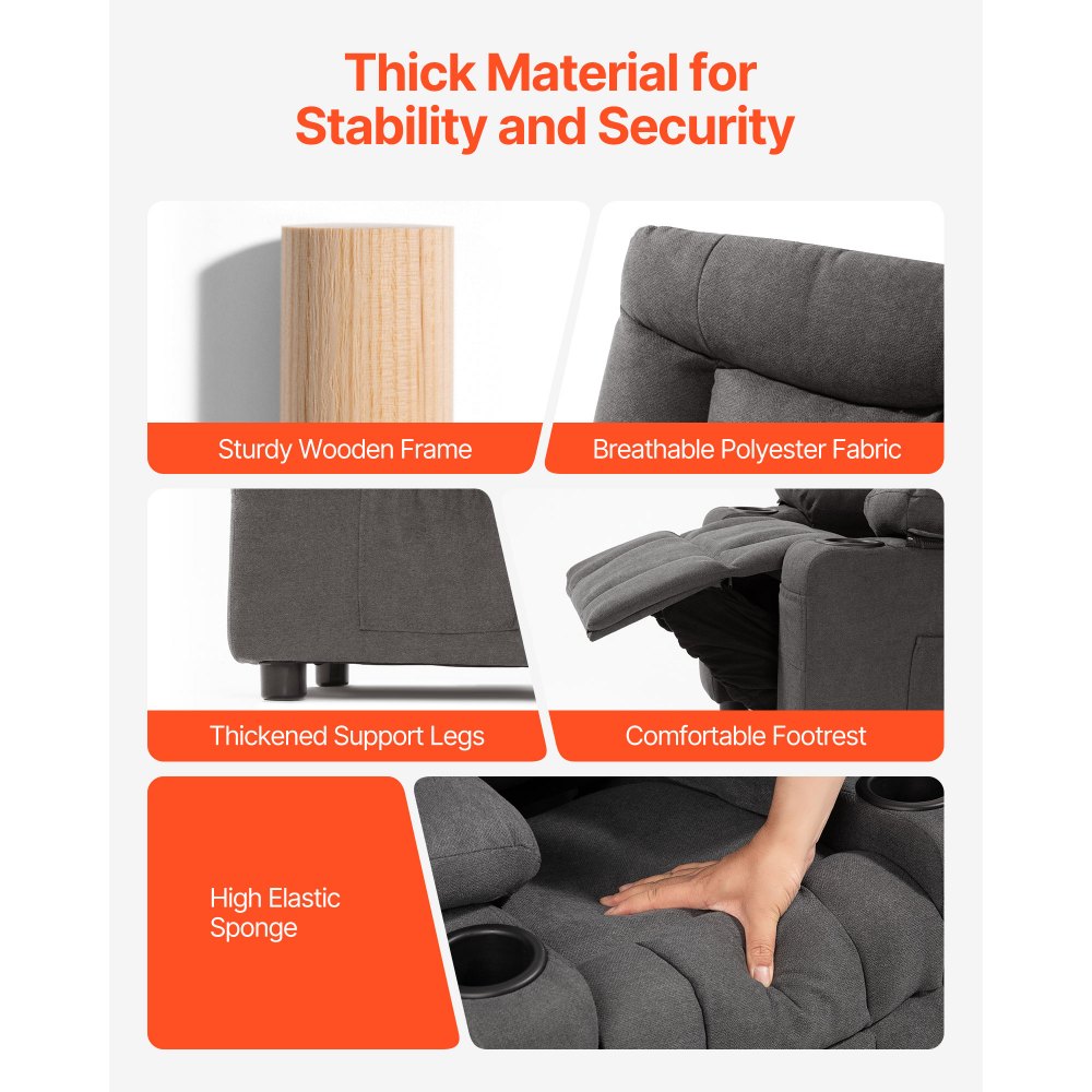 VEVOR Kids Reclining Chair Toddler Recliner with Cup Holders and Pockets (Grey)