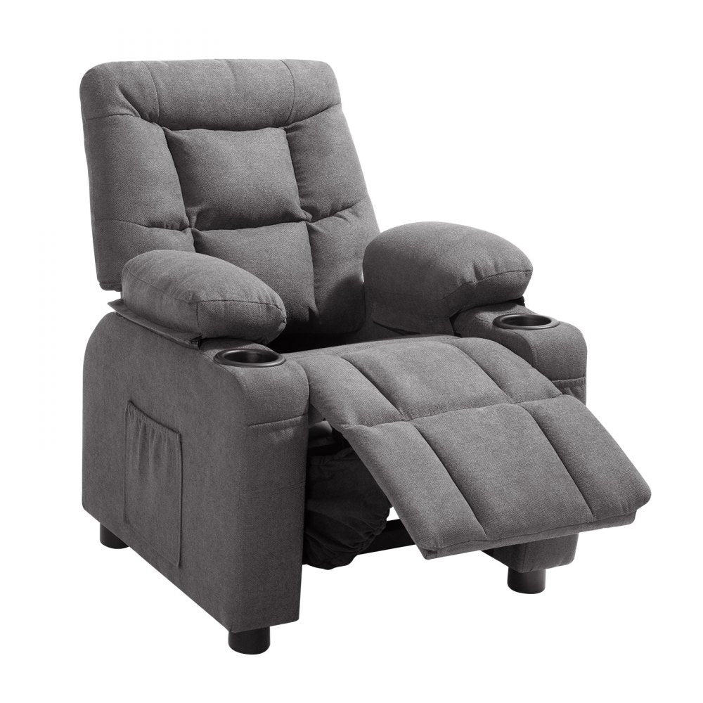 VEVOR Kids Reclining Chair Toddler Recliner with Cup Holders and Pockets (Grey)