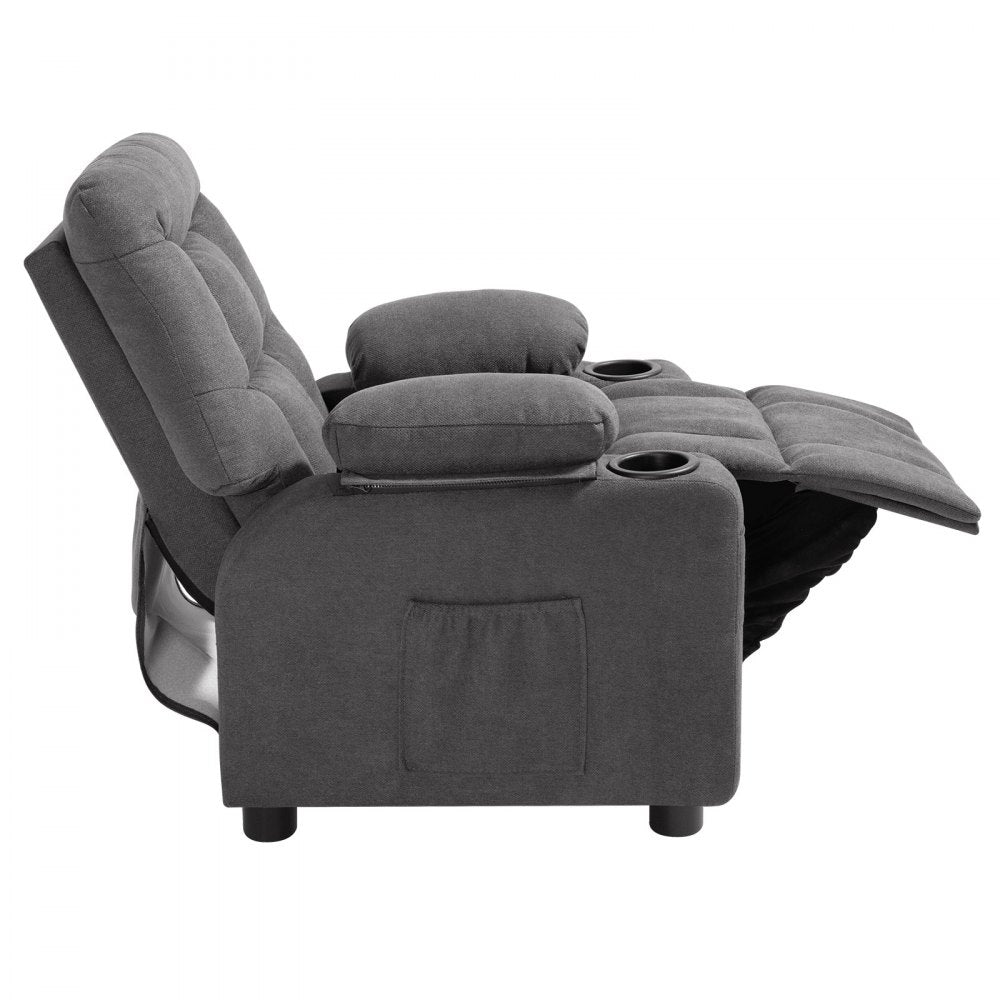 VEVOR Kids Reclining Chair Toddler Recliner with Cup Holders and Pockets (Grey)