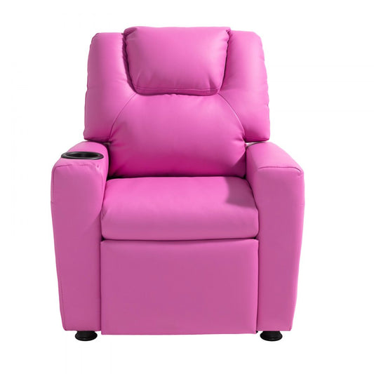 VEVOR Kids Reclining Chair PU Leather Toddler Recliner with Cup Holder (Pink)