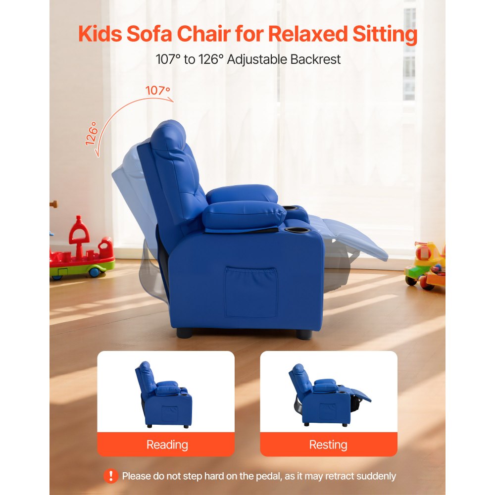VEVOR Kids Reclining Chair PU Leather Toddler Recliner with Cup Holder & Pocket