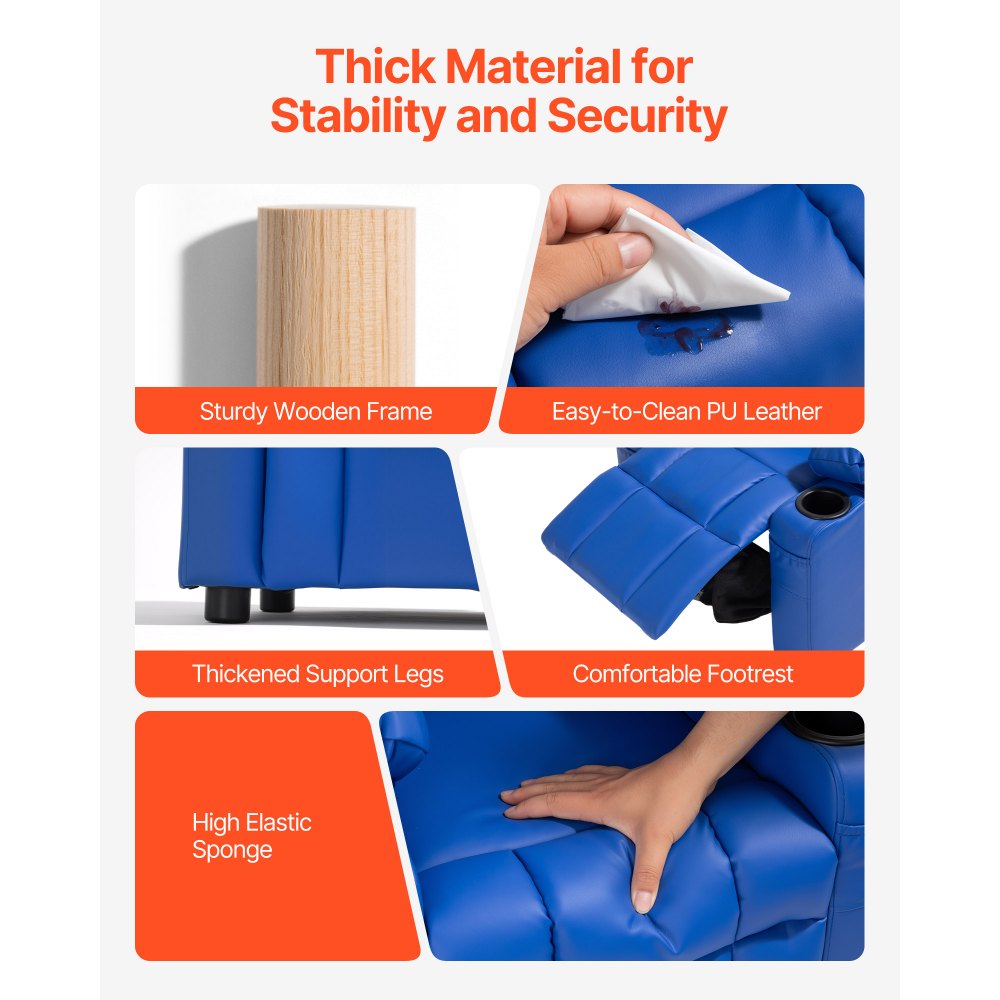 VEVOR Kids Reclining Chair PU Leather Toddler Recliner with Cup Holder & Pocket