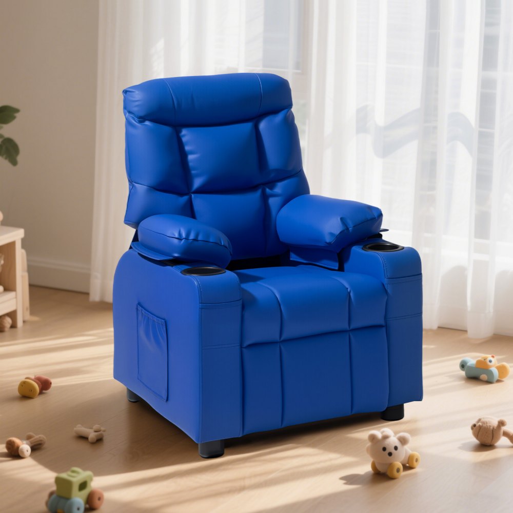 VEVOR Kids Reclining Chair PU Leather Toddler Recliner with Cup Holder & Pocket