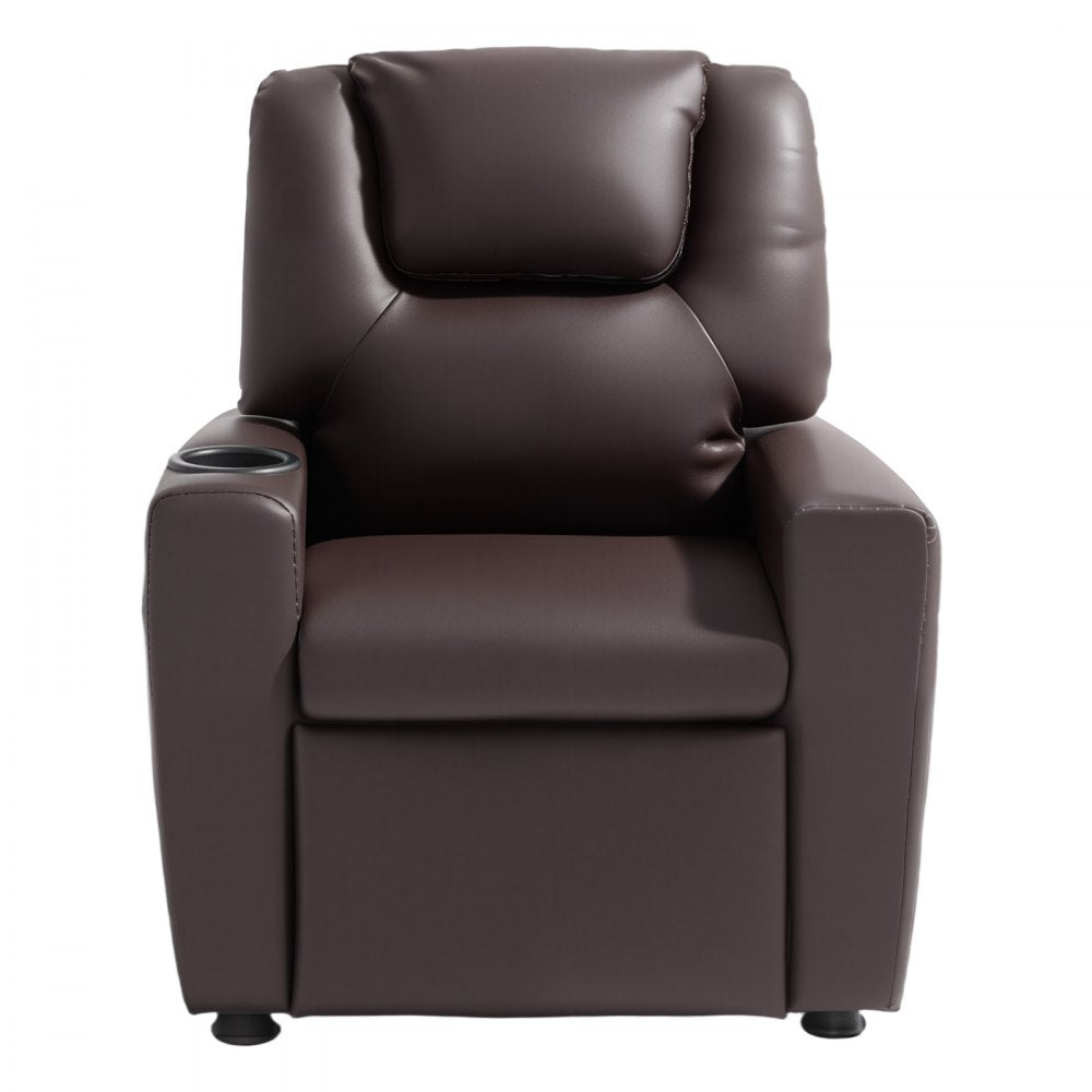 VEVOR Kids Reclining Chair PU Leather Toddler Recliner with Cup Holder (Brown)