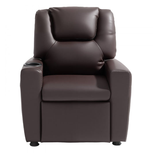 VEVOR Kids Reclining Chair PU Leather Toddler Recliner with Cup Holder (Brown)