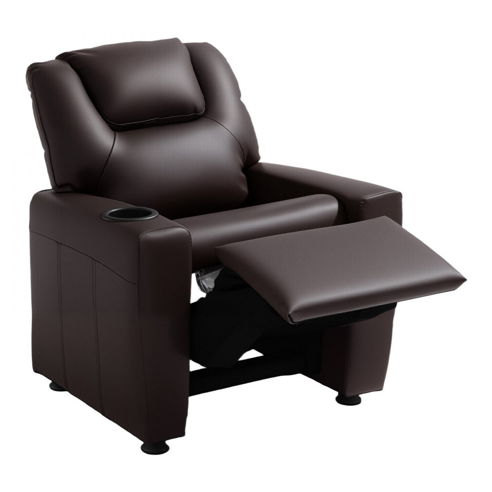 VEVOR Kids Reclining Chair PU Leather Toddler Recliner with Cup Holder (Brown)