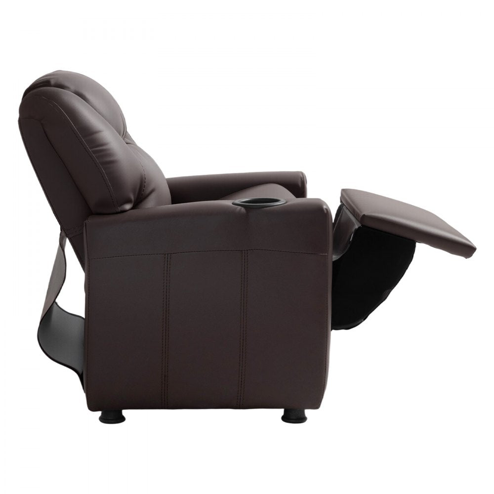 VEVOR Kids Reclining Chair PU Leather Toddler Recliner with Cup Holder (Brown)
