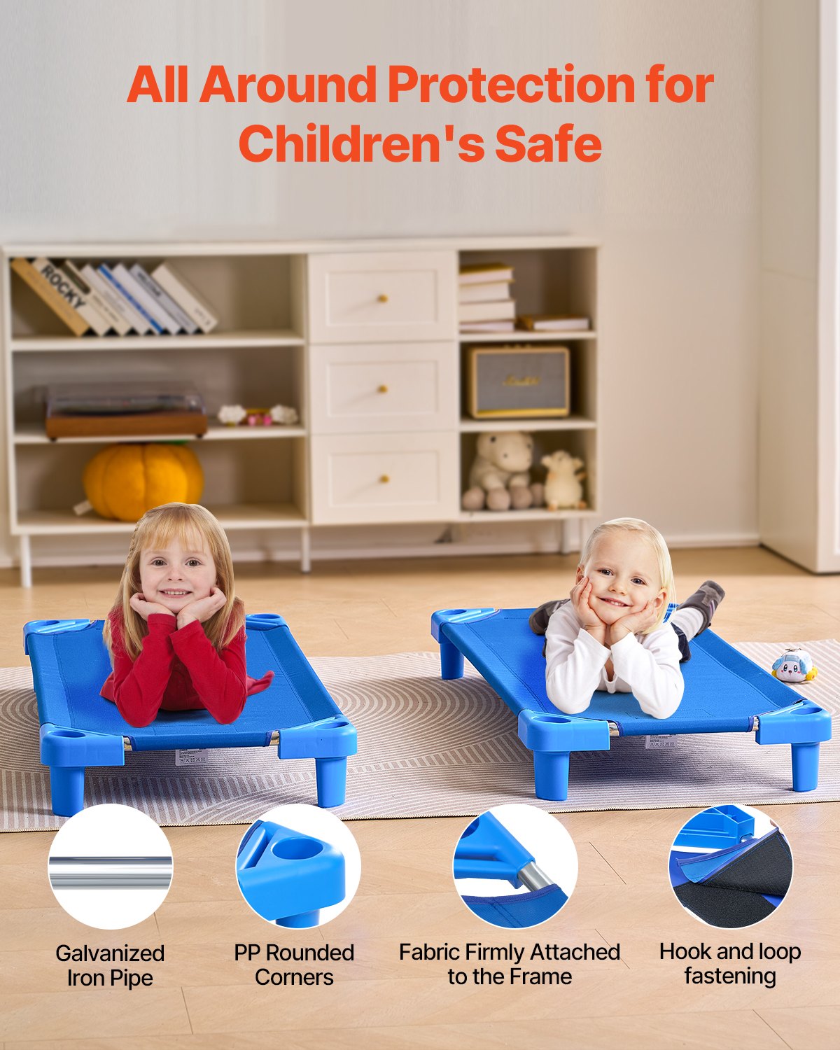 VEVOR Stackable Kiddie Cot 52" x 23" Daycare Nap Cots for Kids Blue (Pack of 4)