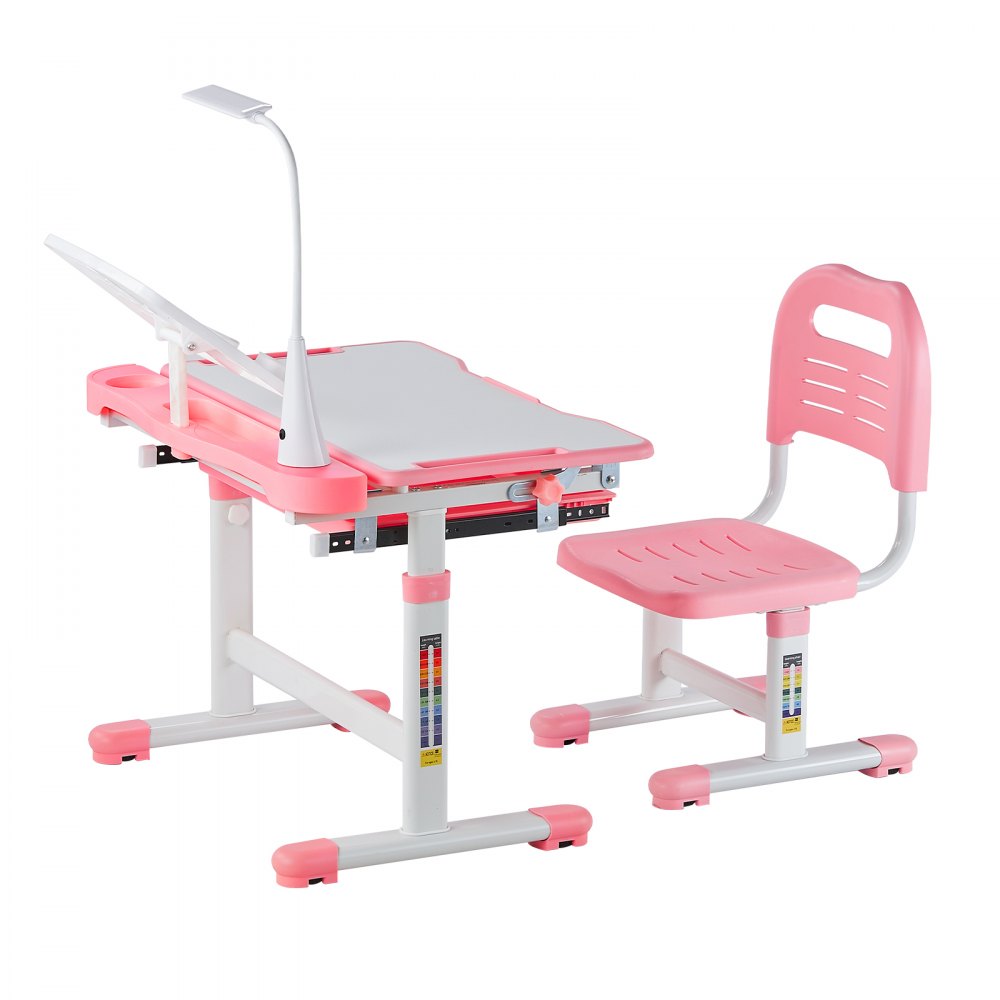 VEVOR Kids Chair and Desk Set Table Lamp Adjustable Height & Tilted Desktop Pink