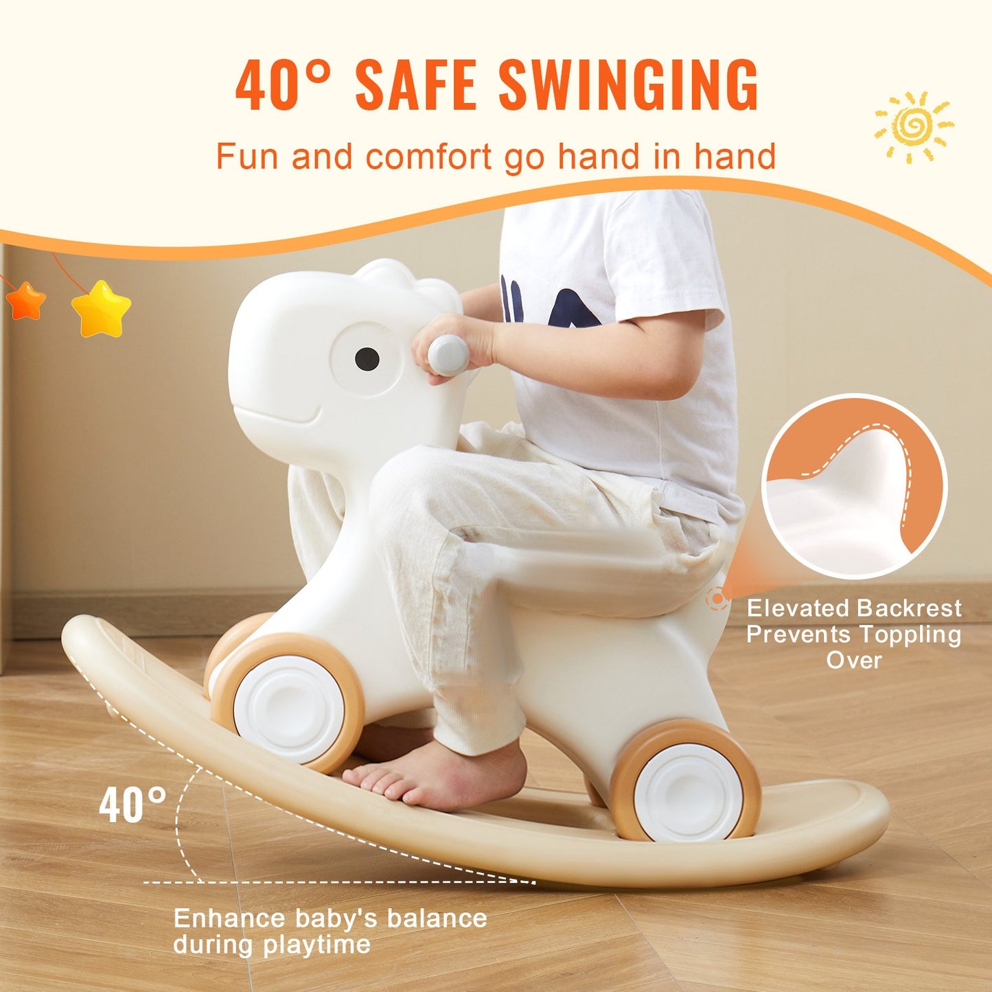 VEVOR 3 in 1 Rocking Horse for Toddlers 1-3 Years, Baby Rocking Horse with Detachable
