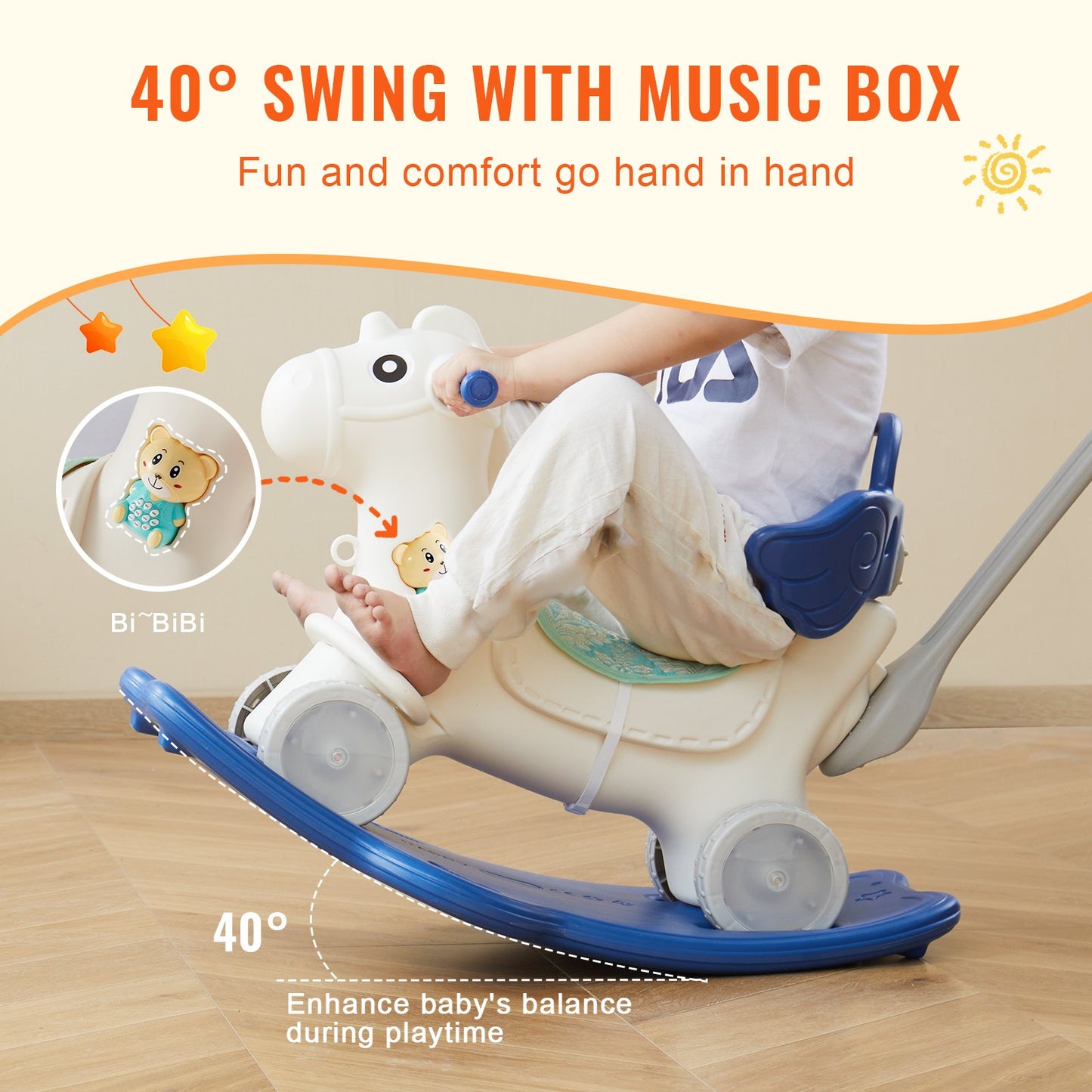VEVOR 4 in 1 Rocking Horse for Toddlers 1-3 Years, Baby Rocking Horse with Detachable