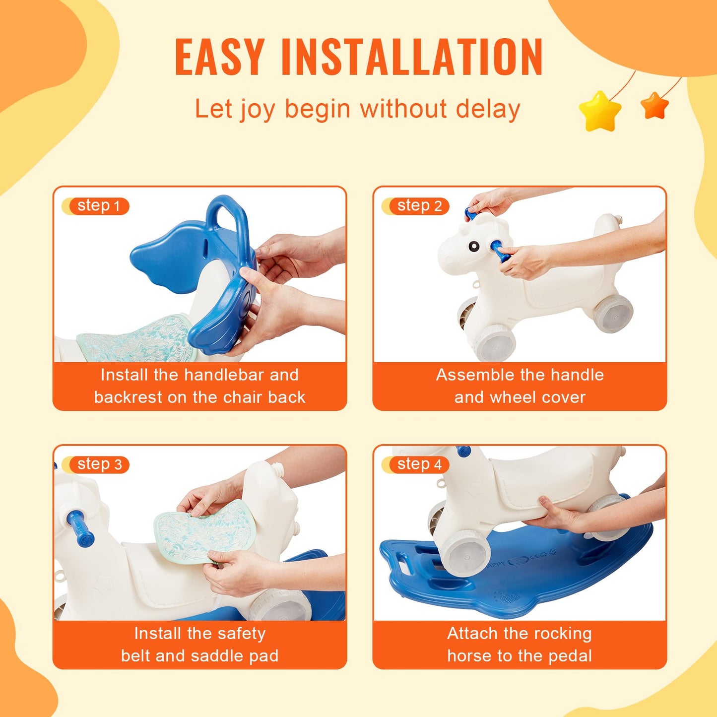 VEVOR 4 in 1 Rocking Horse for Toddlers 1-3 Years, Baby Rocking Horse with Detachable