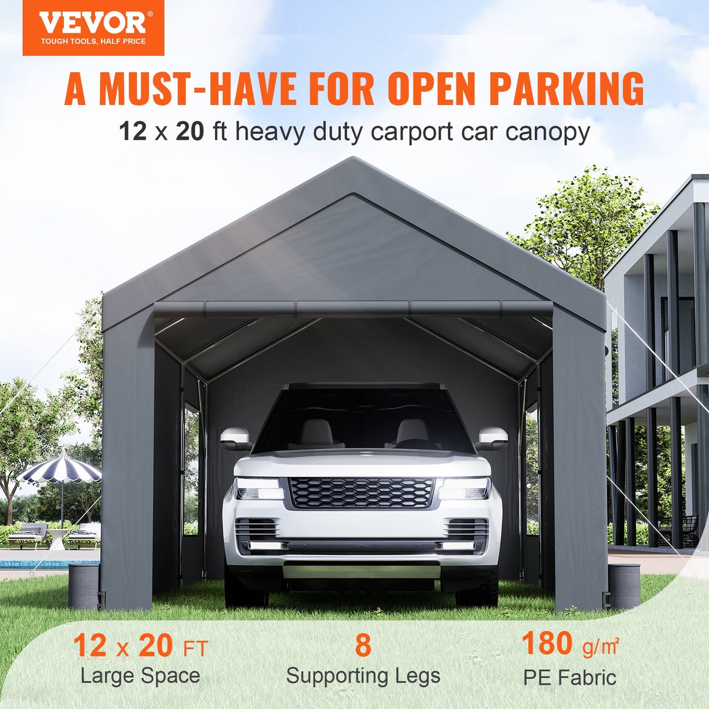 VEVOR Carport, Heavy Duty 12x20ft Car Canopy, Outdoor Garage Shelter with Removable