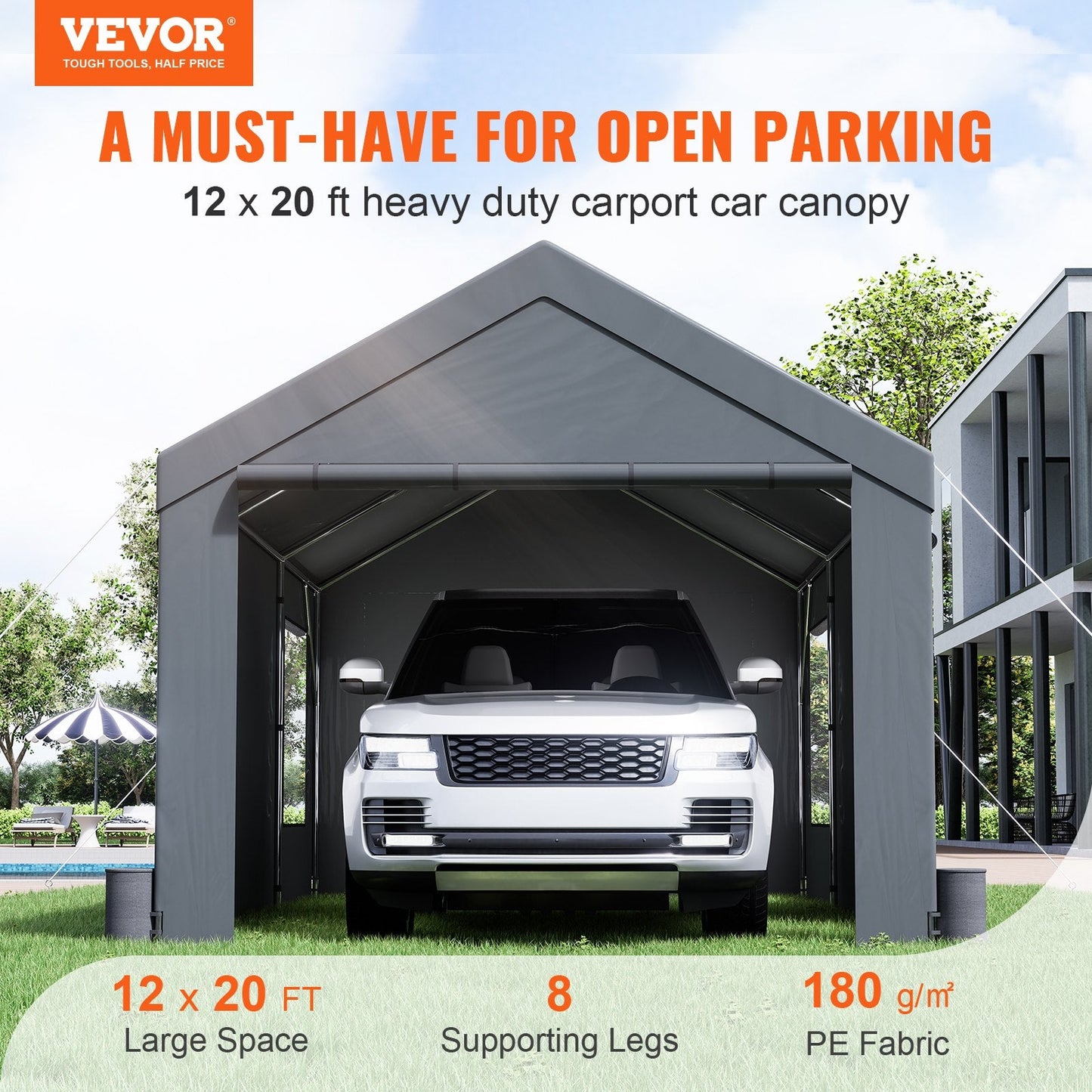 Heavy Duty 3.7x6m Carport Canopy with Removable Sidewalls and UV Protection