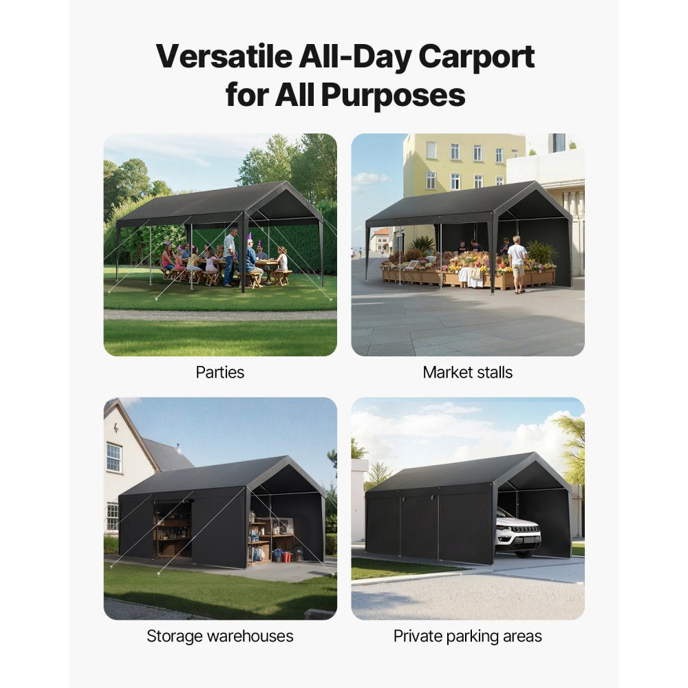 VEVOR Carport Car Canopy 12x20FT Heavy Duty Car Shelter with Sidewalls Grey