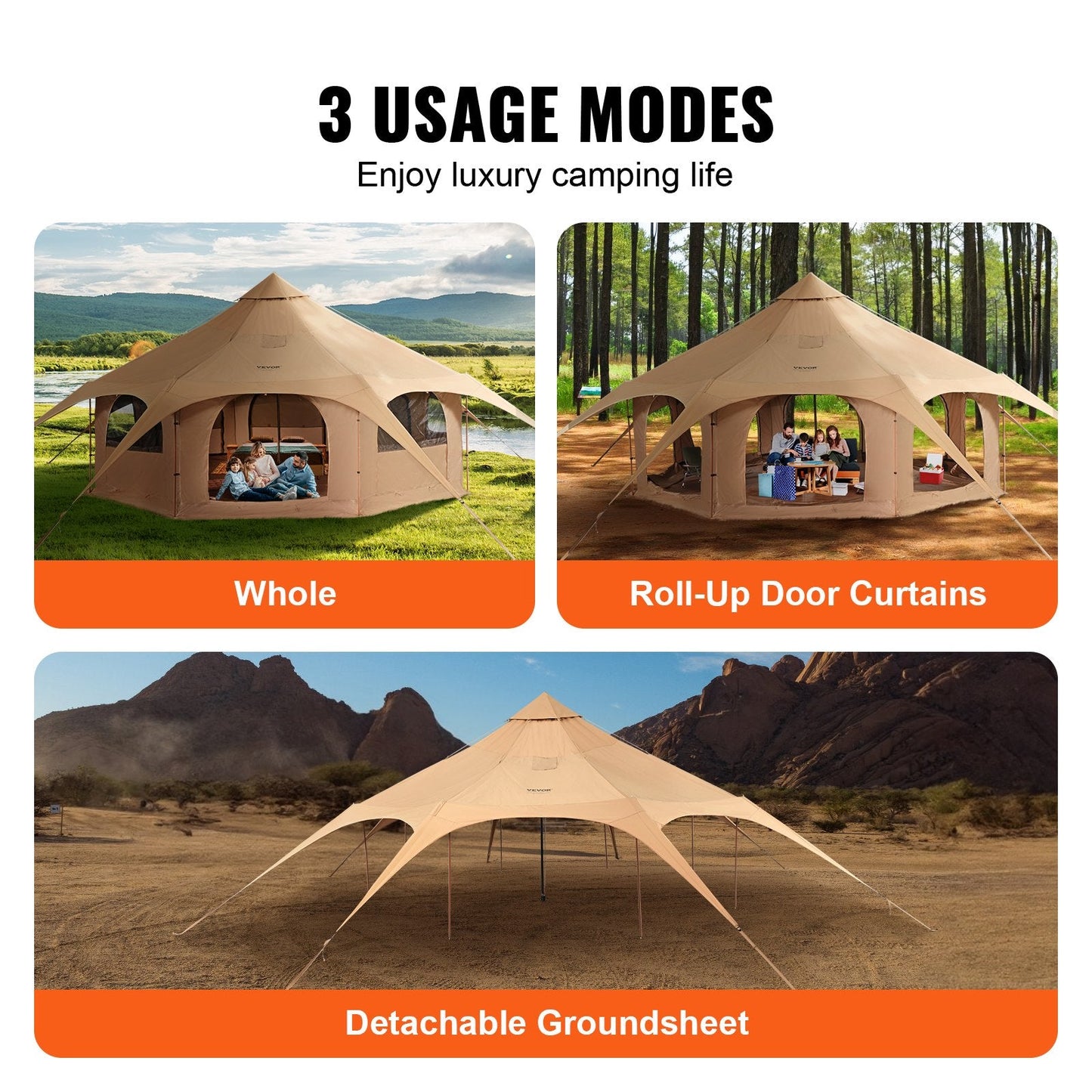 All-Season 5m Bell Tent with Stove Jack for Camping, Easy Setup & Large Space