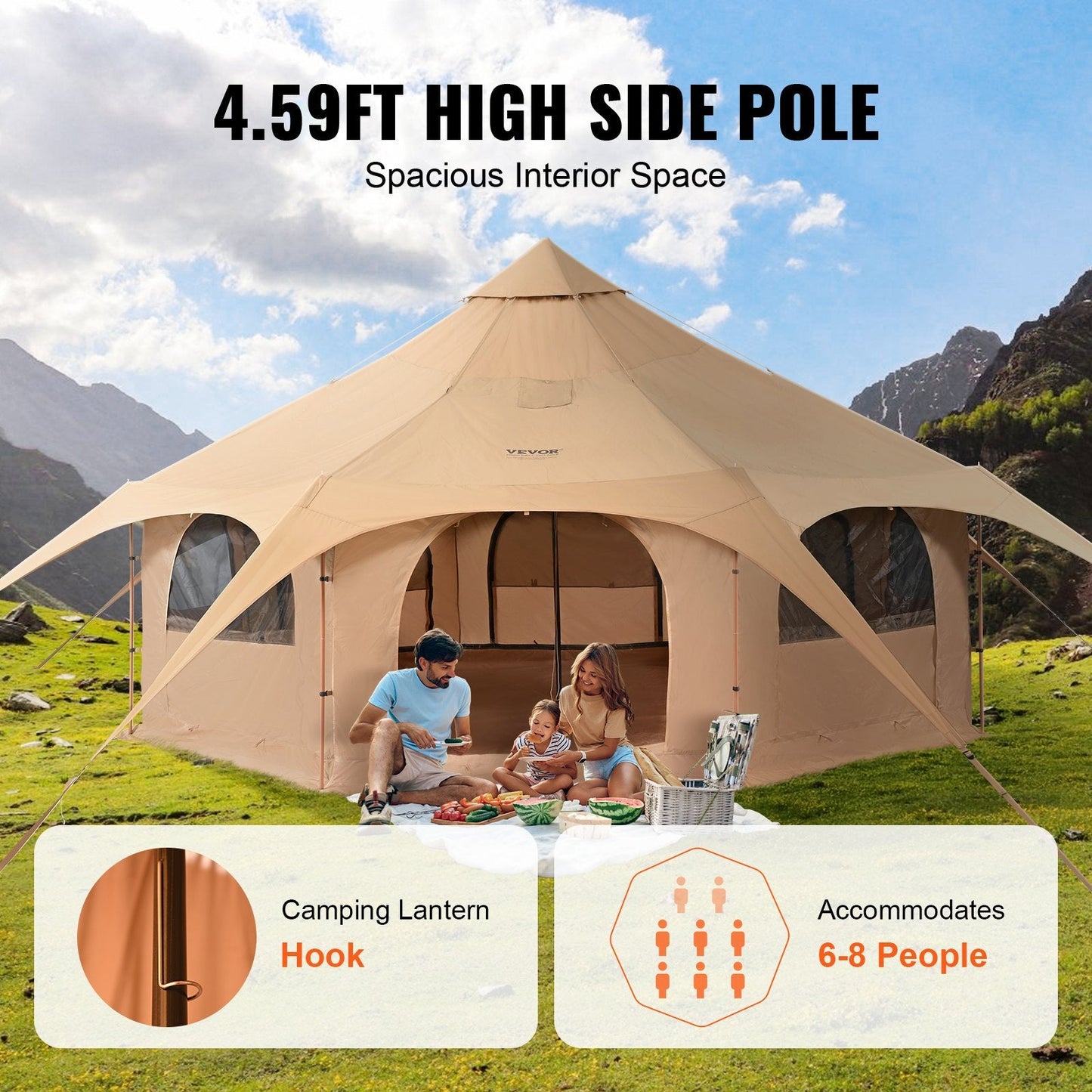 All-Season 5m Bell Tent with Stove Jack for Camping, Easy Setup & Large Space