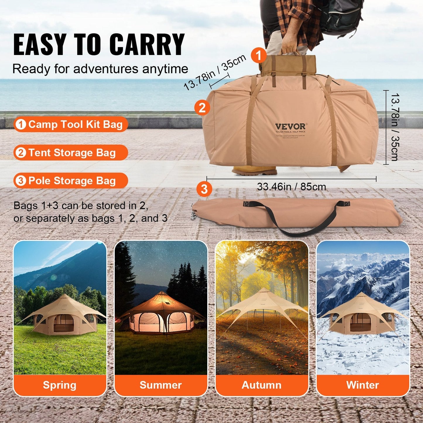 All-Season 5m Bell Tent with Stove Jack for Camping, Easy Setup & Large Space