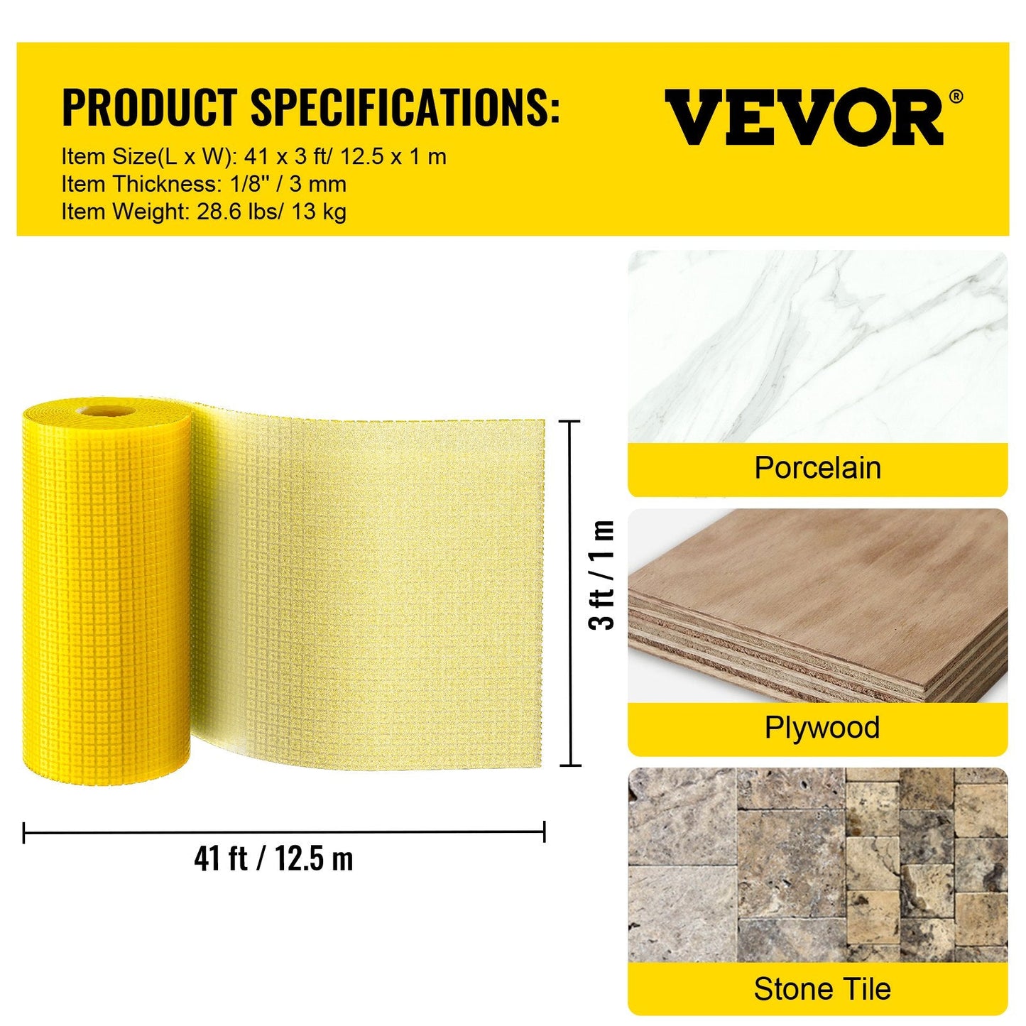 Heat Uncoupling Membrane Underlayment, Polyethylene, 12.5 x 1 m, 13 kg