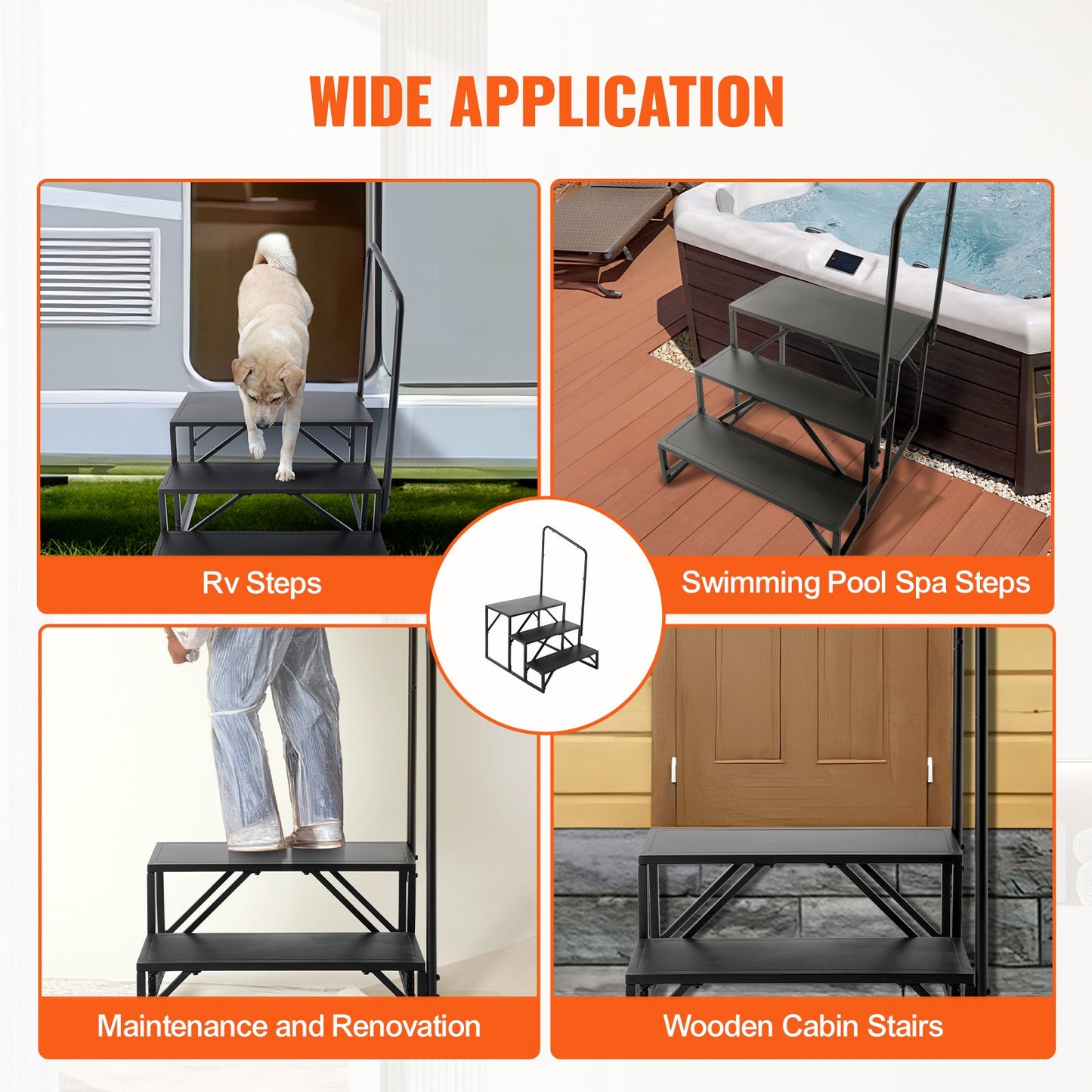 VEVOR RV Steps, 3-Step RV Stairs, 199.58KGS Load Capacity, Thickened Carbon Steel,