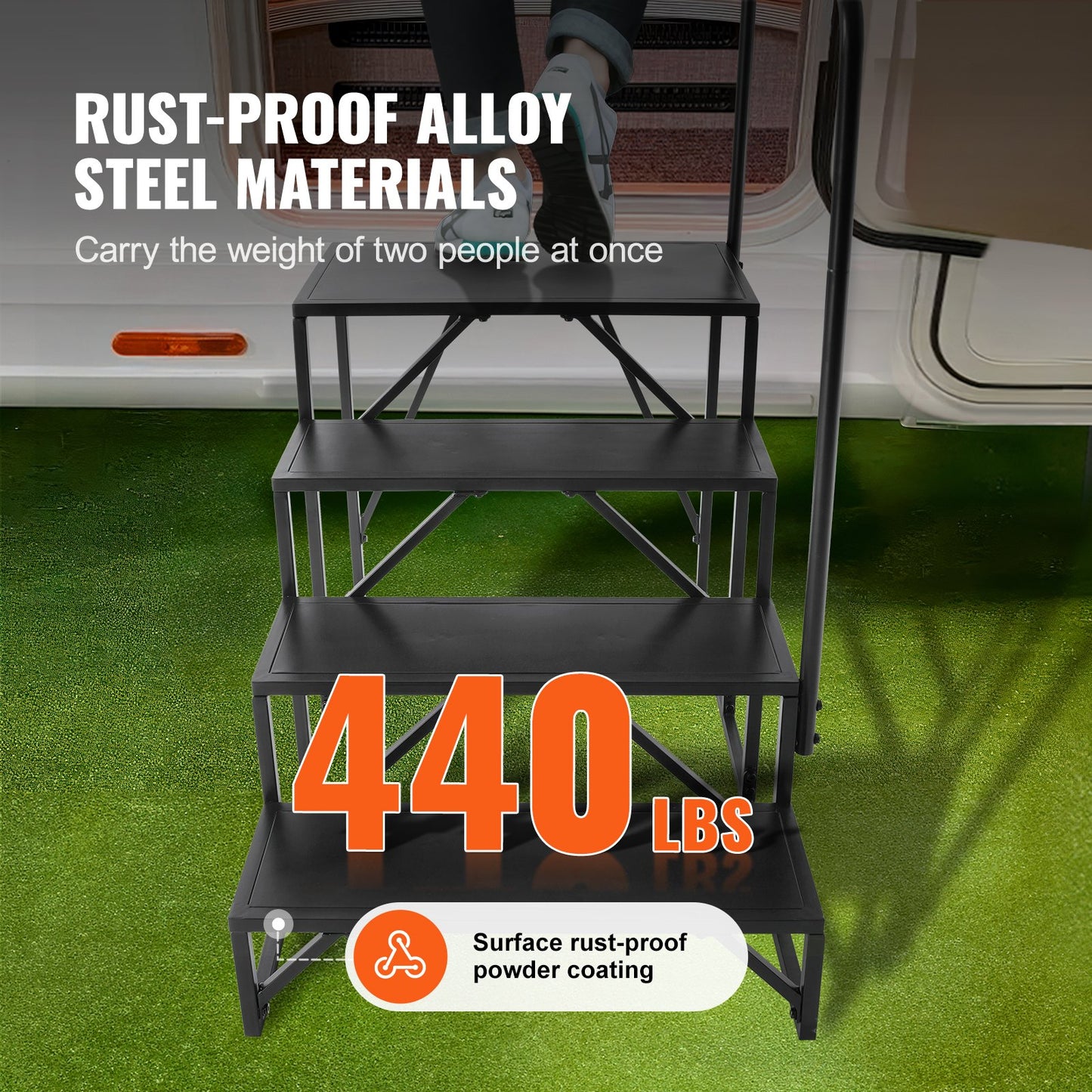 VEVOR RV Steps, 4-Step RV Stairs, 199.58KGS Load Capacity, Thickened Carbon Steel,