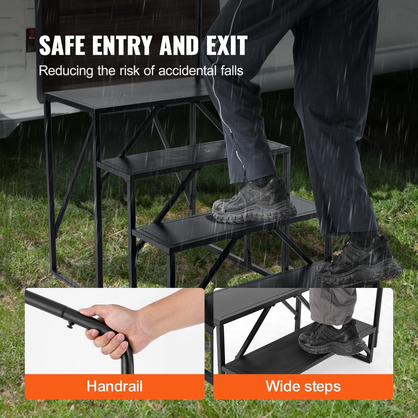 VEVOR RV Steps, 4-Step RV Stairs, 199.58KGS Load Capacity, Thickened Carbon Steel,